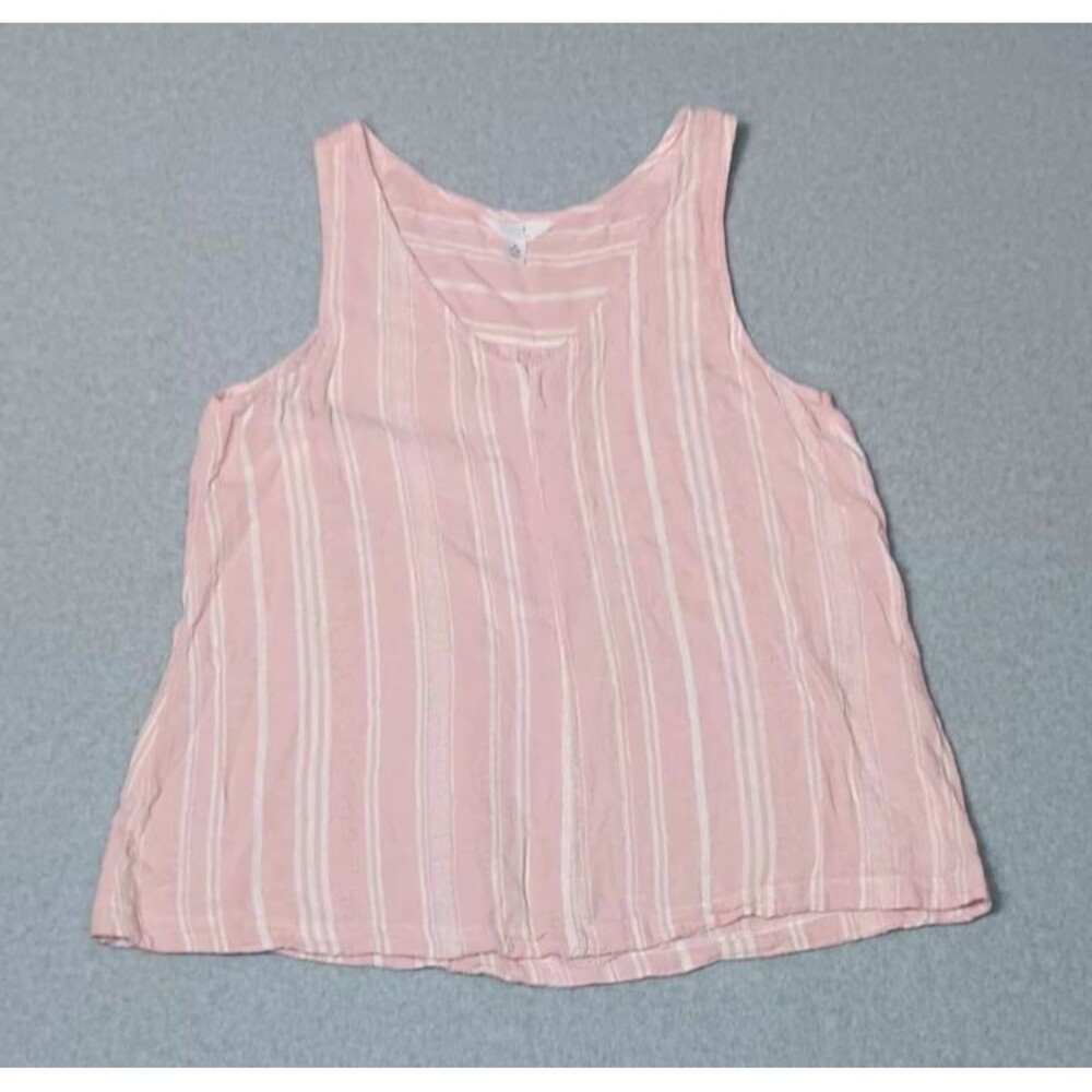 Time & Tru Sleeveless Linen Blend Tank Top S Pastel Pink Striped Coastal Flowy